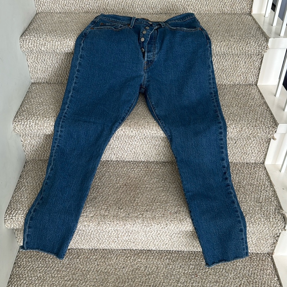 Levi's 501 S skinny high waist button fly raw hem jeans